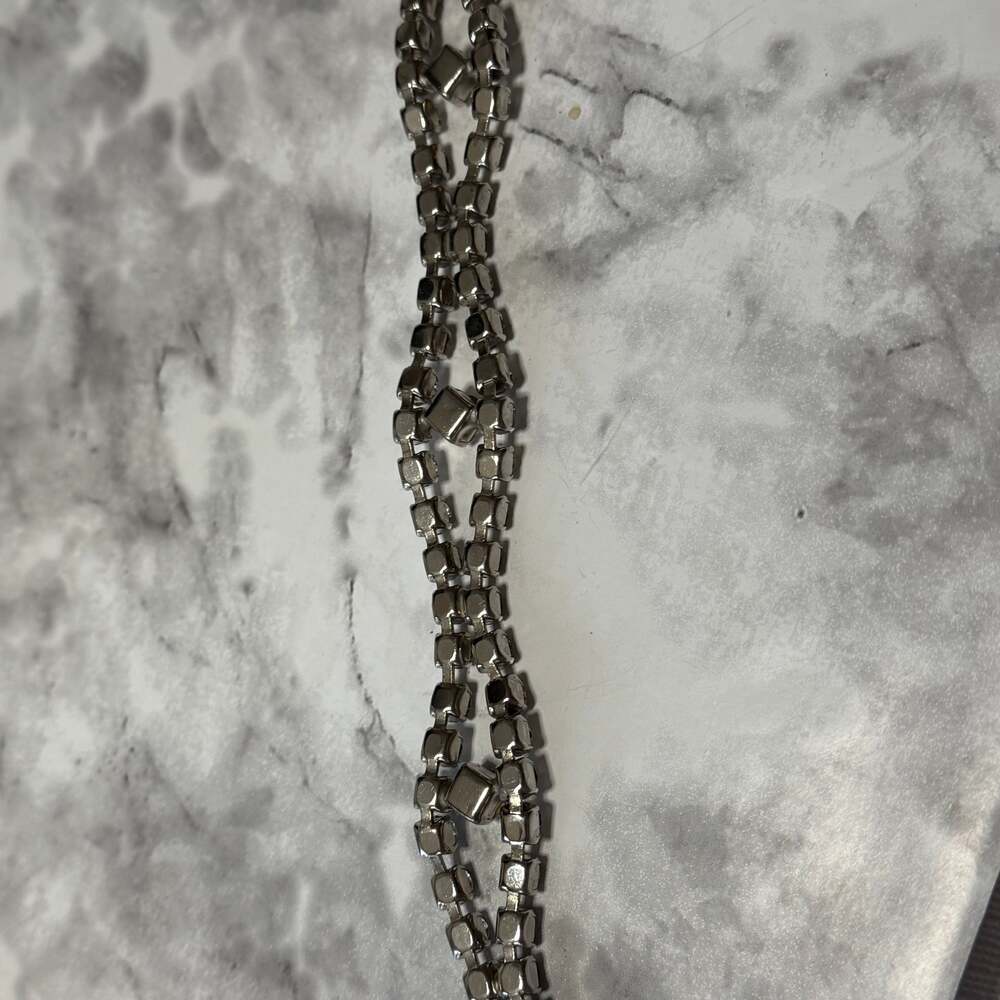 Vintage 1950s Clear Rhinestone Double Strand Bracelet with Octagon Centerpiece - Picture 3 of 3